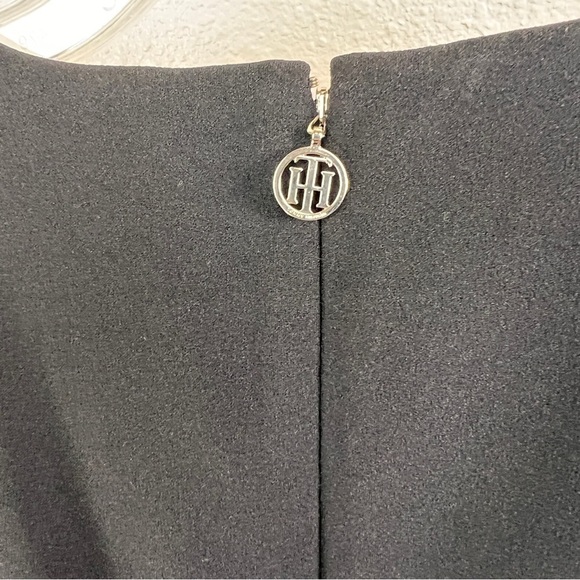TOMMY HILFIGER Navy Fitted Dress with Flare Skirt. Invisible Zipper w/Logo Pull - Picture 5 of 6